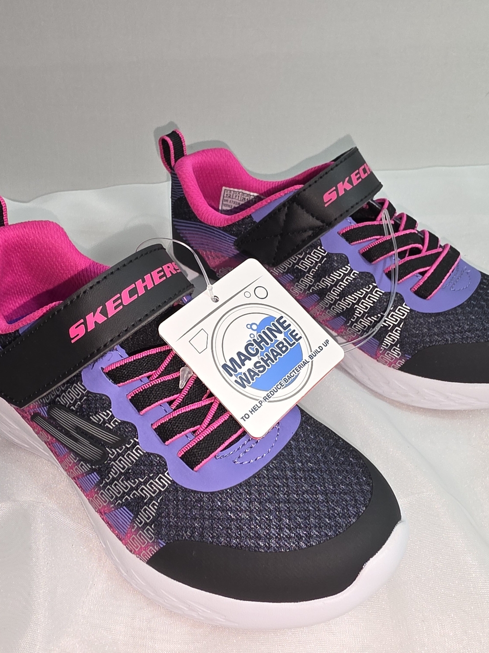 Skechers Girls Black, Pink & Purple Slip-On Athletic Sneakers